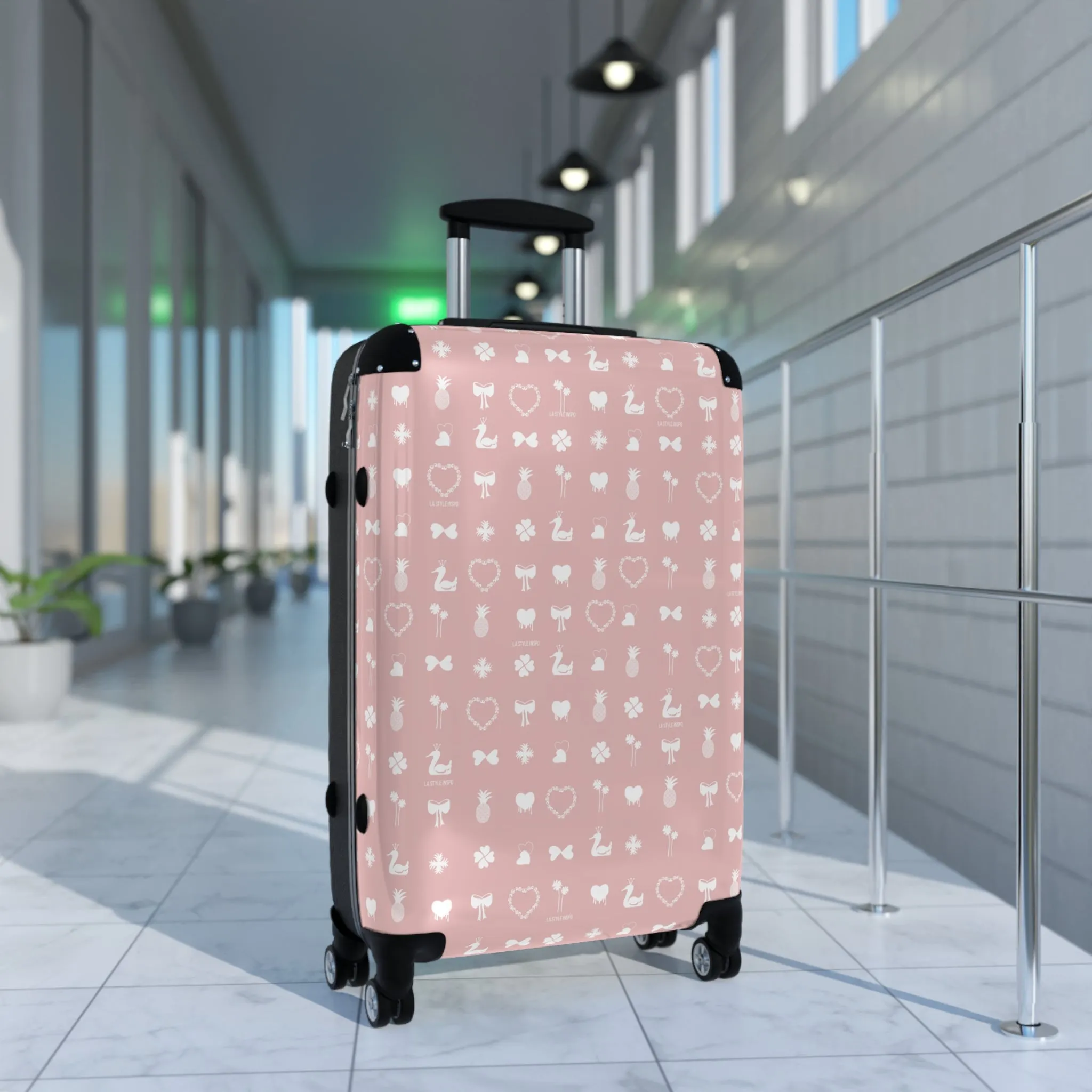 Iconic Luggage Suitcase Travel Bag with Organizer Sections in Pink and White Size S, M, L