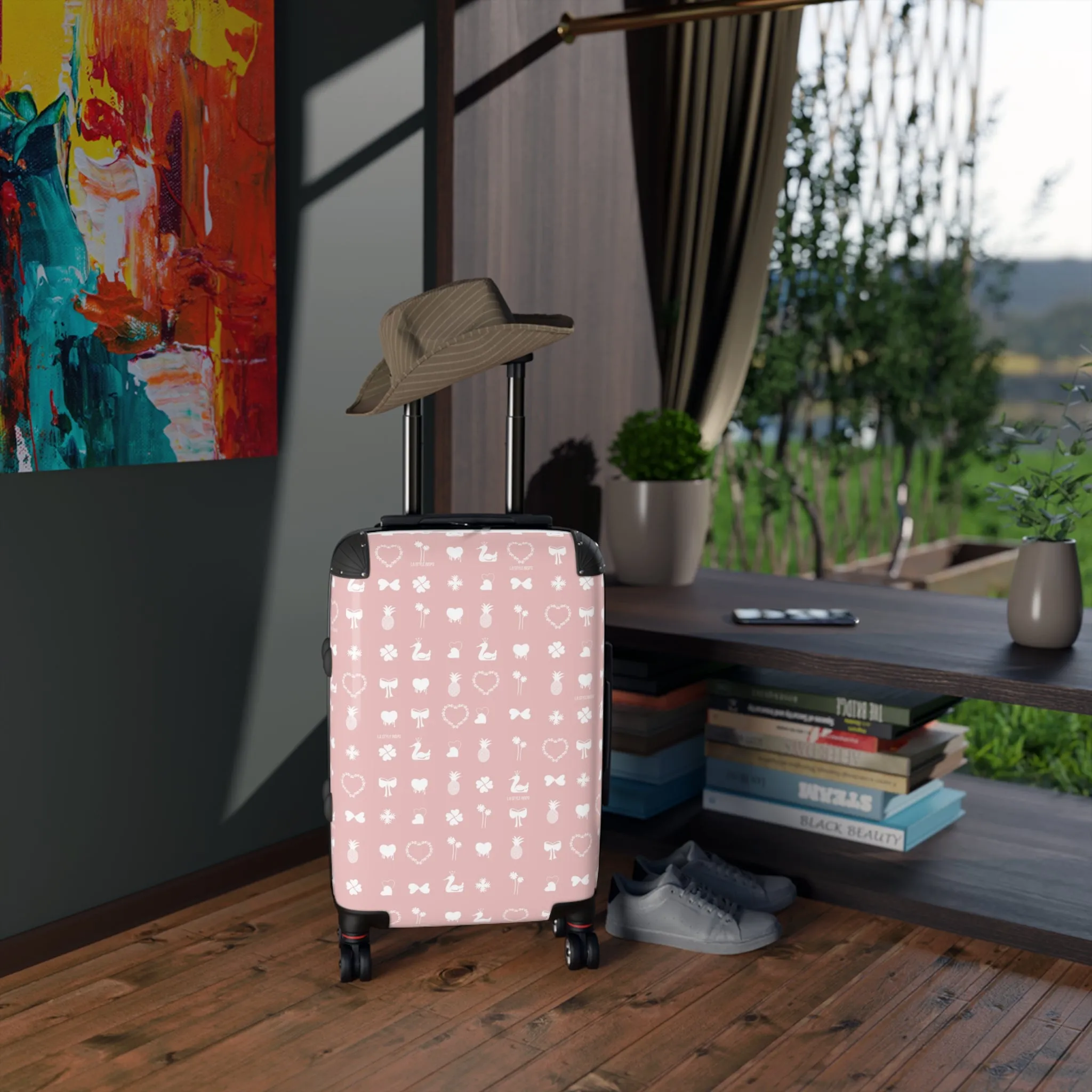 Iconic Luggage Suitcase Travel Bag with Organizer Sections in Pink and White Size S, M, L