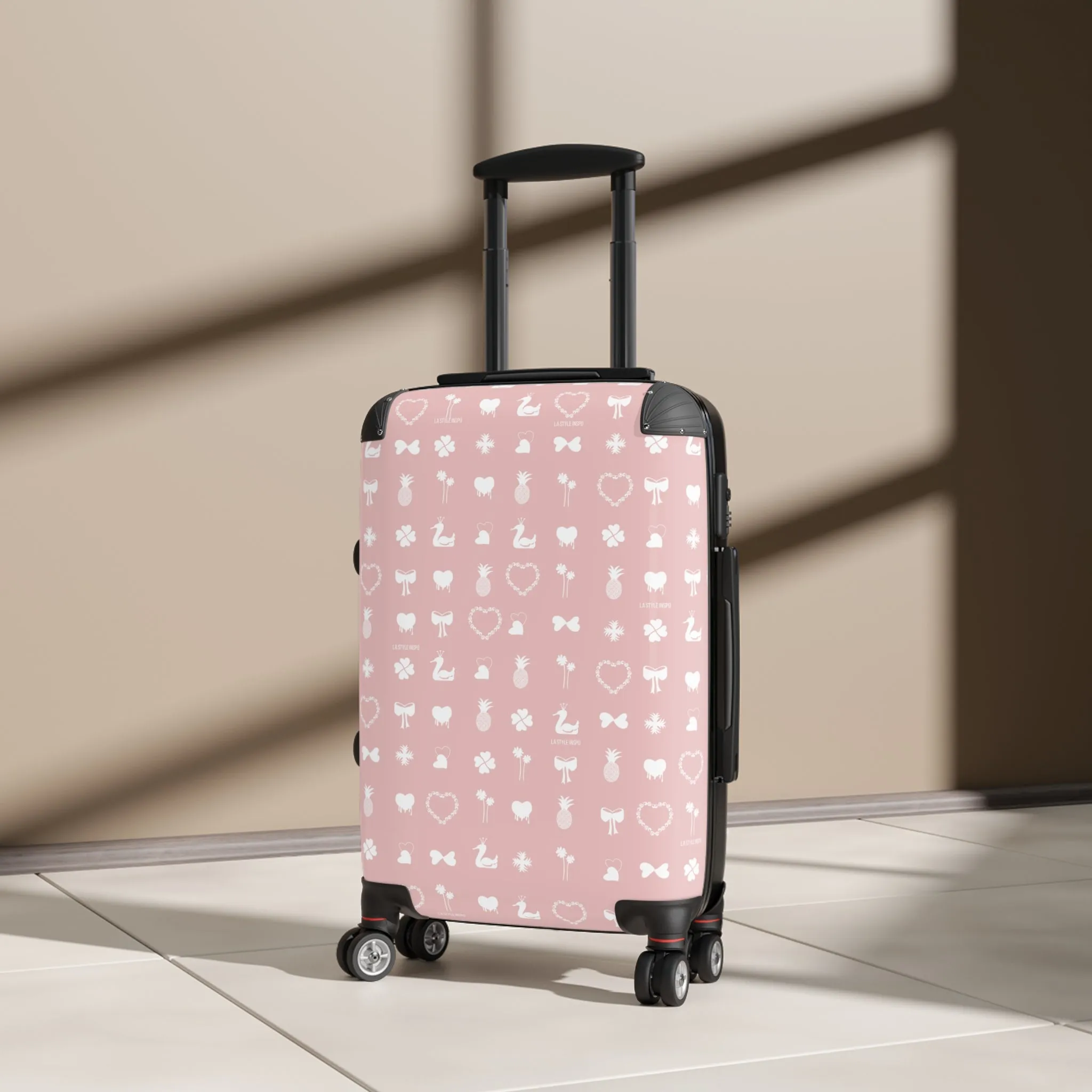 Iconic Luggage Suitcase Travel Bag with Organizer Sections in Pink and White Size S, M, L