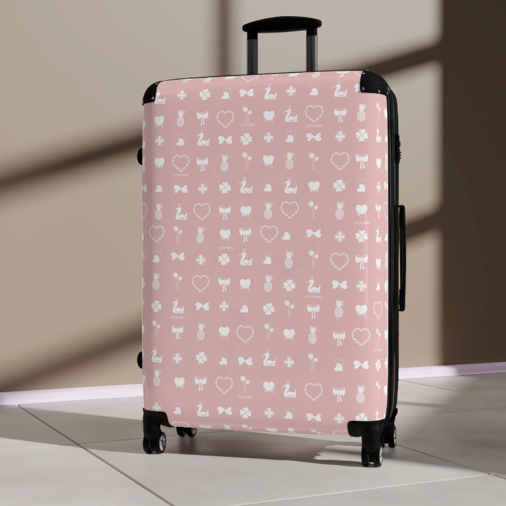 Iconic Luggage Suitcase Travel Bag with Organizer Sections in Pink and White Size S, M, L