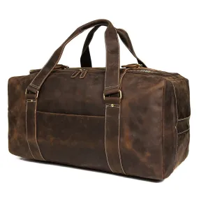 J.M.D Crazy Horse Genuine Leather Travel Bag Men Vintage Travel Duffel Bag Big Cow Leather Carry On
