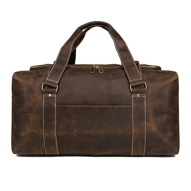 J.M.D Crazy Horse Genuine Leather Travel Bag Men Vintage Travel Duffel Bag Big Cow Leather Carry On