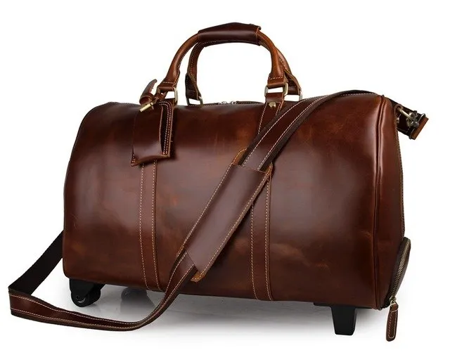 J.M.D Vintage Genuine Leather Trolley Bag Men Large Capacity Duffel Bag Huge Business Travel Bags