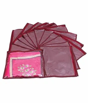 Kuber Industries 12 Piece Non Woven Saree Cover Set, Maroon (KI43329)