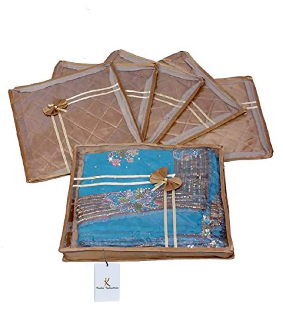 Kuber Industries 12 Piece Satin Saree Cover Set, Gold (KIS0035806)