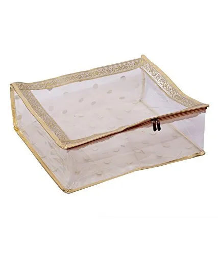 Kuber Industries Heavy Polka Dots 6 Piece Transparent Saree Cover Set, Gold