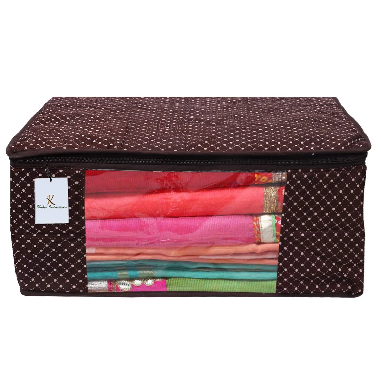 Kuber Industries Polka Dots 4 Pieces Cotton 3 Layered Quilted Saree Cover (Brown) - CTKTC31024