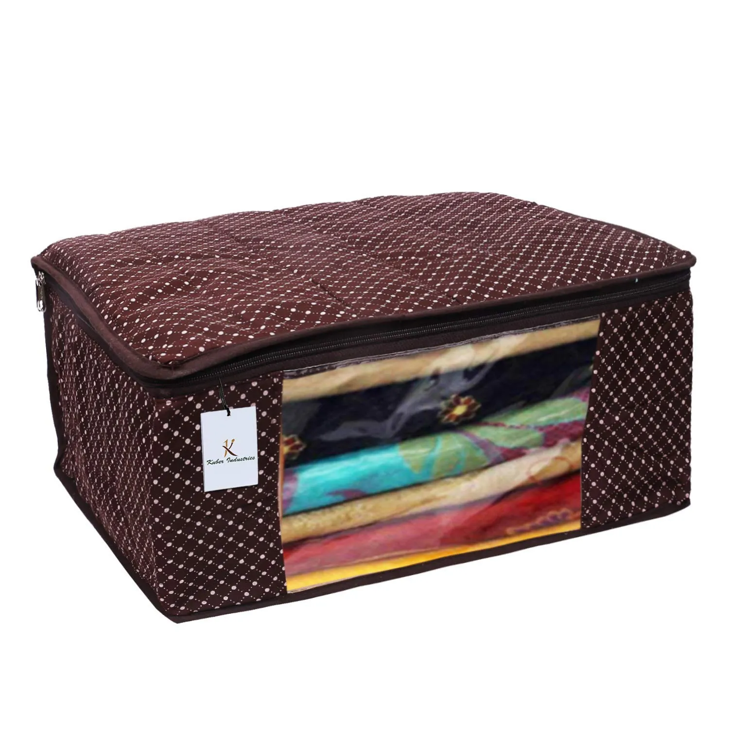 Kuber Industries Polka Dots 4 Pieces Cotton 3 Layered Quilted Saree Cover (Brown) - CTKTC31024