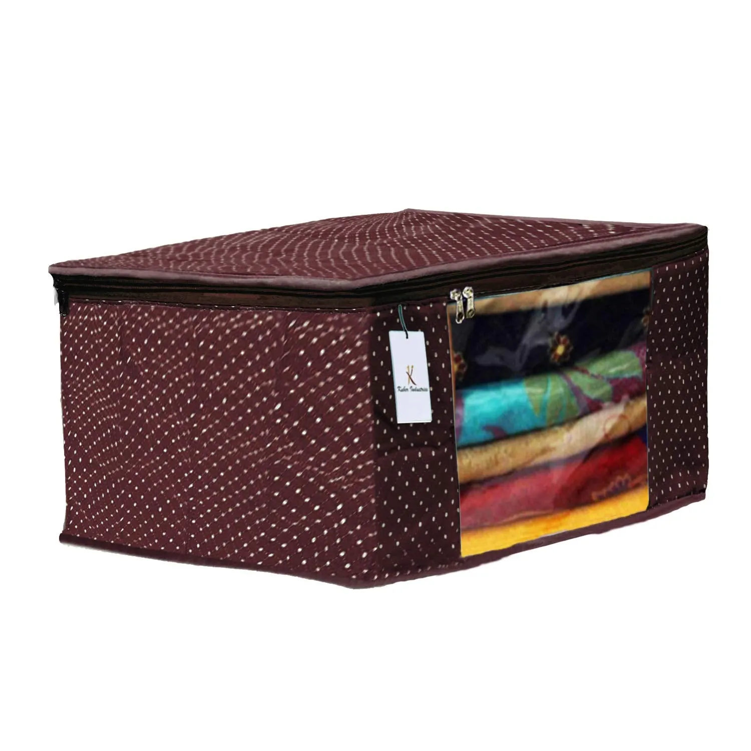 Kuber Industries Polka Dots 4 Pieces Cotton 3 Layered Quilted Saree Cover (Brown) - CTKTC31024