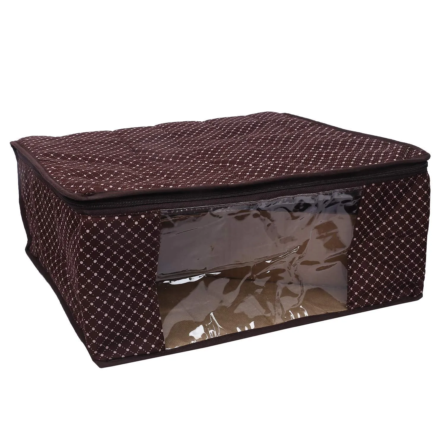 Kuber Industries Polka Dots 4 Pieces Cotton 3 Layered Quilted Saree Cover (Brown) - CTKTC31024