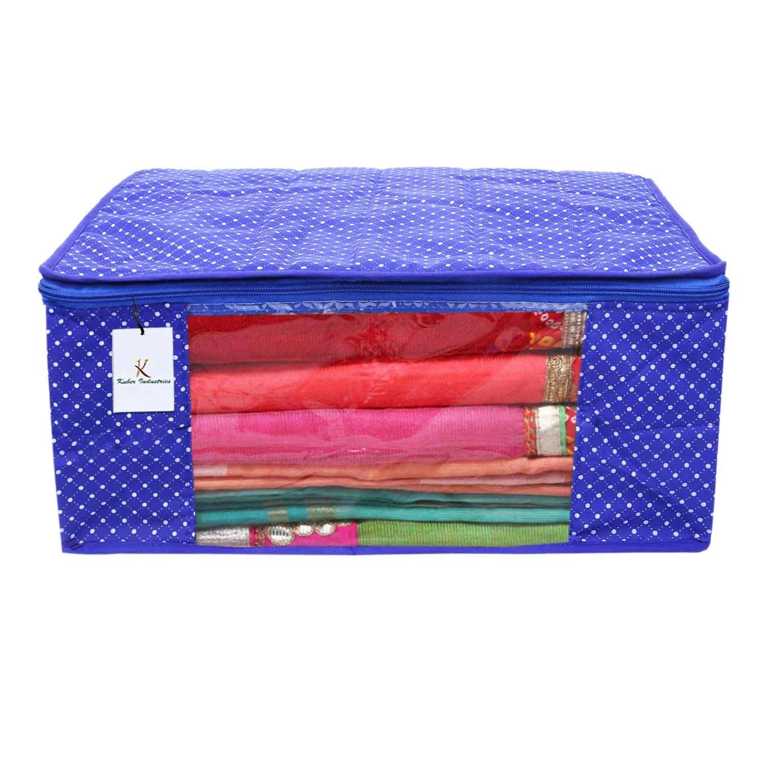 Kuber Industries Polka Dots 6 Piece Cotton 3 Layered Quilted Saree Cover, Blue-CTKTC25798