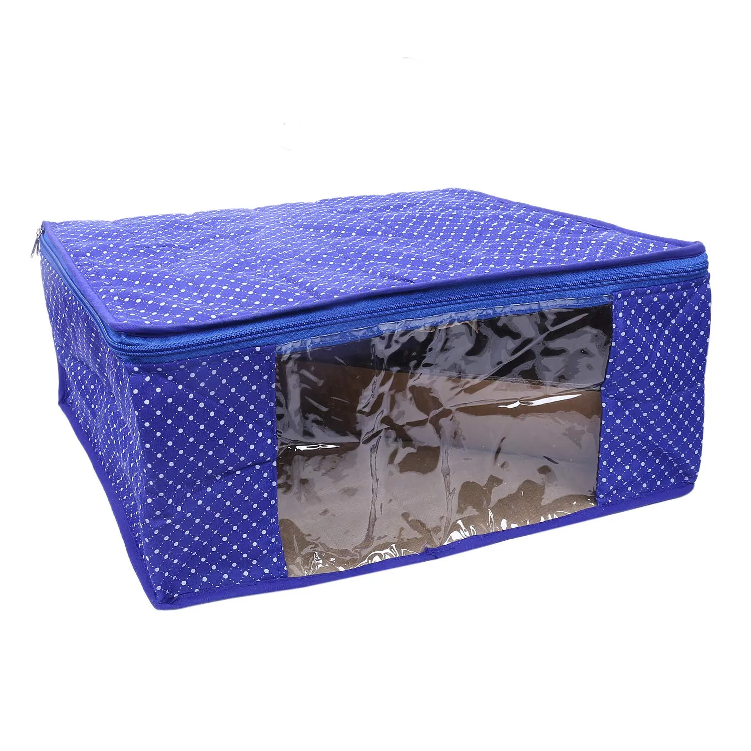 Kuber Industries Polka Dots 6 Piece Cotton 3 Layered Quilted Saree Cover, Blue-CTKTC25798