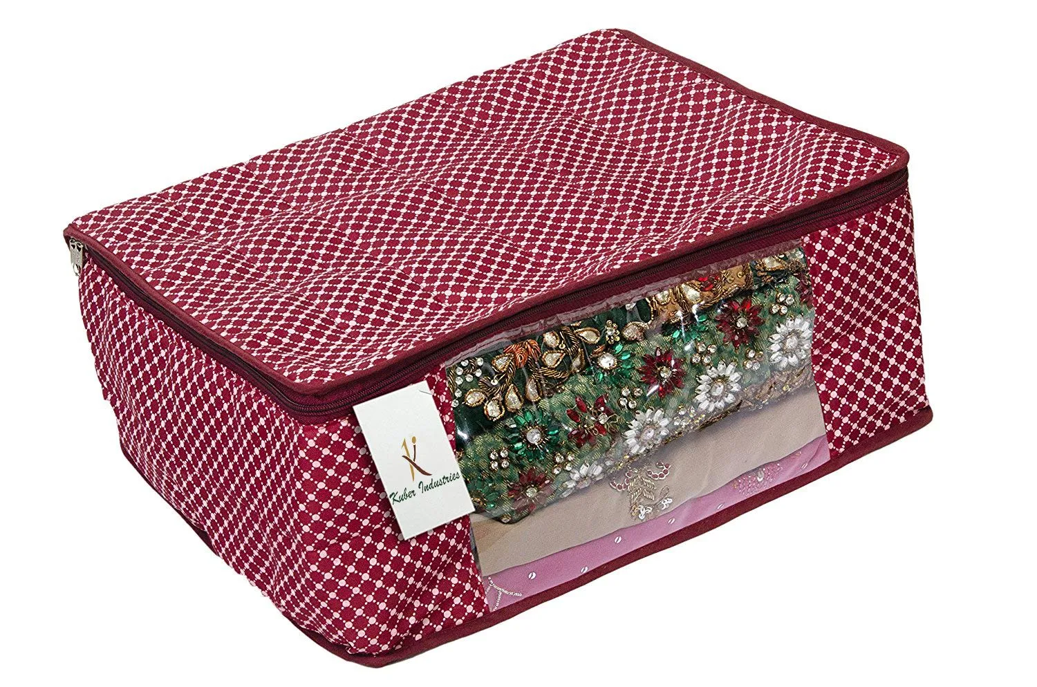 Kuber Industries Polka Dots 6 Piece Hathkadi Print Cotton Saree Cover, Maroon