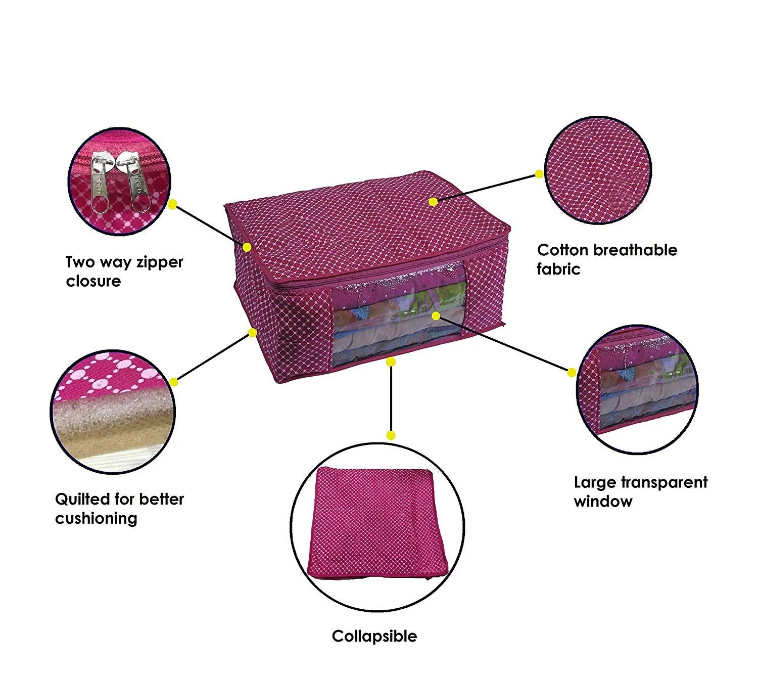 Kuber Industries Polka Dots 6 Piece Hathkadi Print Cotton Saree Cover, Maroon