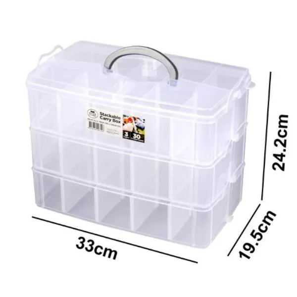 Large 3 Lay Stack Carry Box - 33cm x 19.5cm x 24.2cm