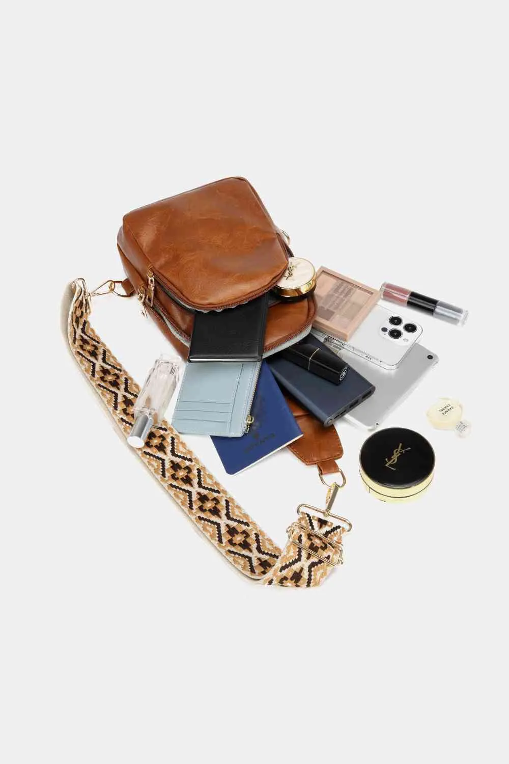 Leather Sling Bag With Pattern Strap | Multiple Color Options | Rubies   Lace