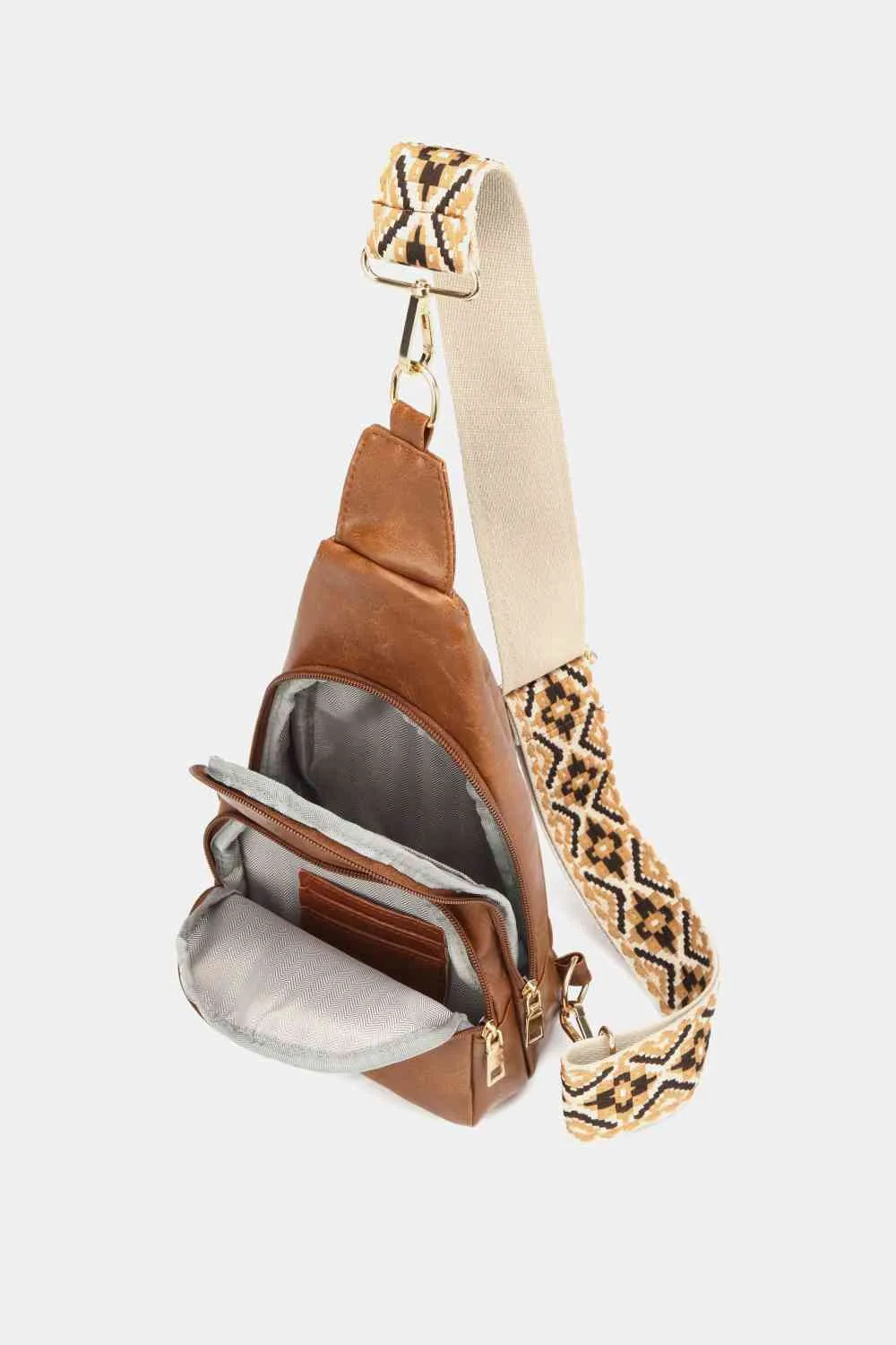 Leather Sling Bag With Pattern Strap | Multiple Color Options | Rubies   Lace