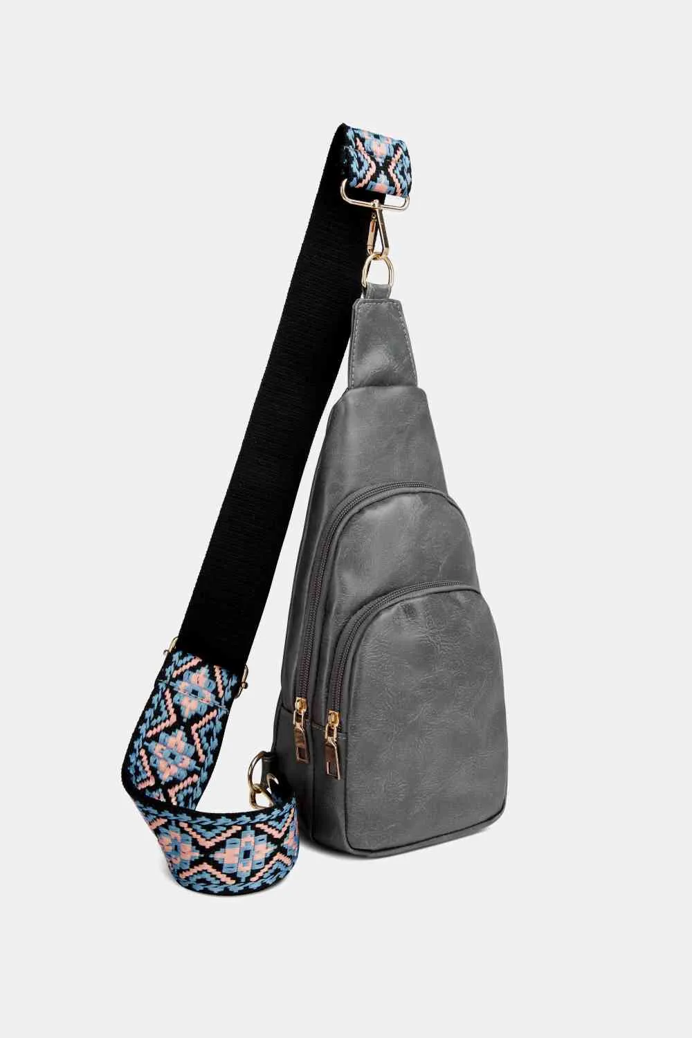 Leather Sling Bag With Pattern Strap | Multiple Color Options | Rubies   Lace