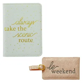 Mud Pie Womens Ivory Faux Leather Passport and Blush Pink Luggage Tag Set