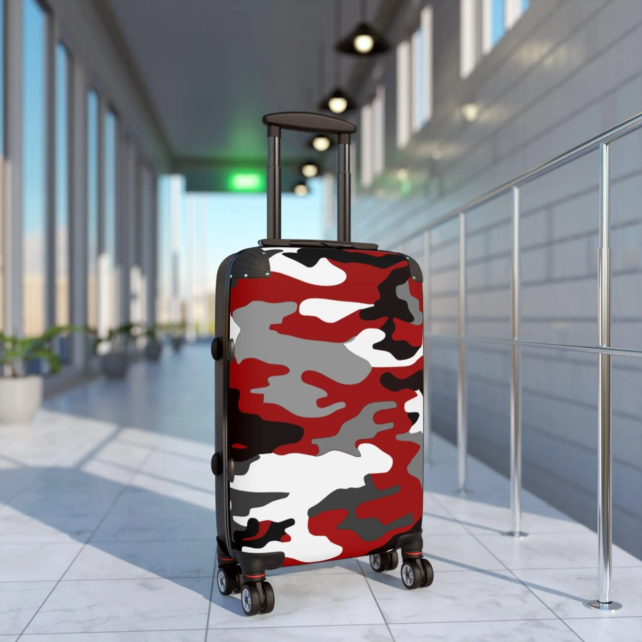 Red Black Grey White Camouflage Suitcase