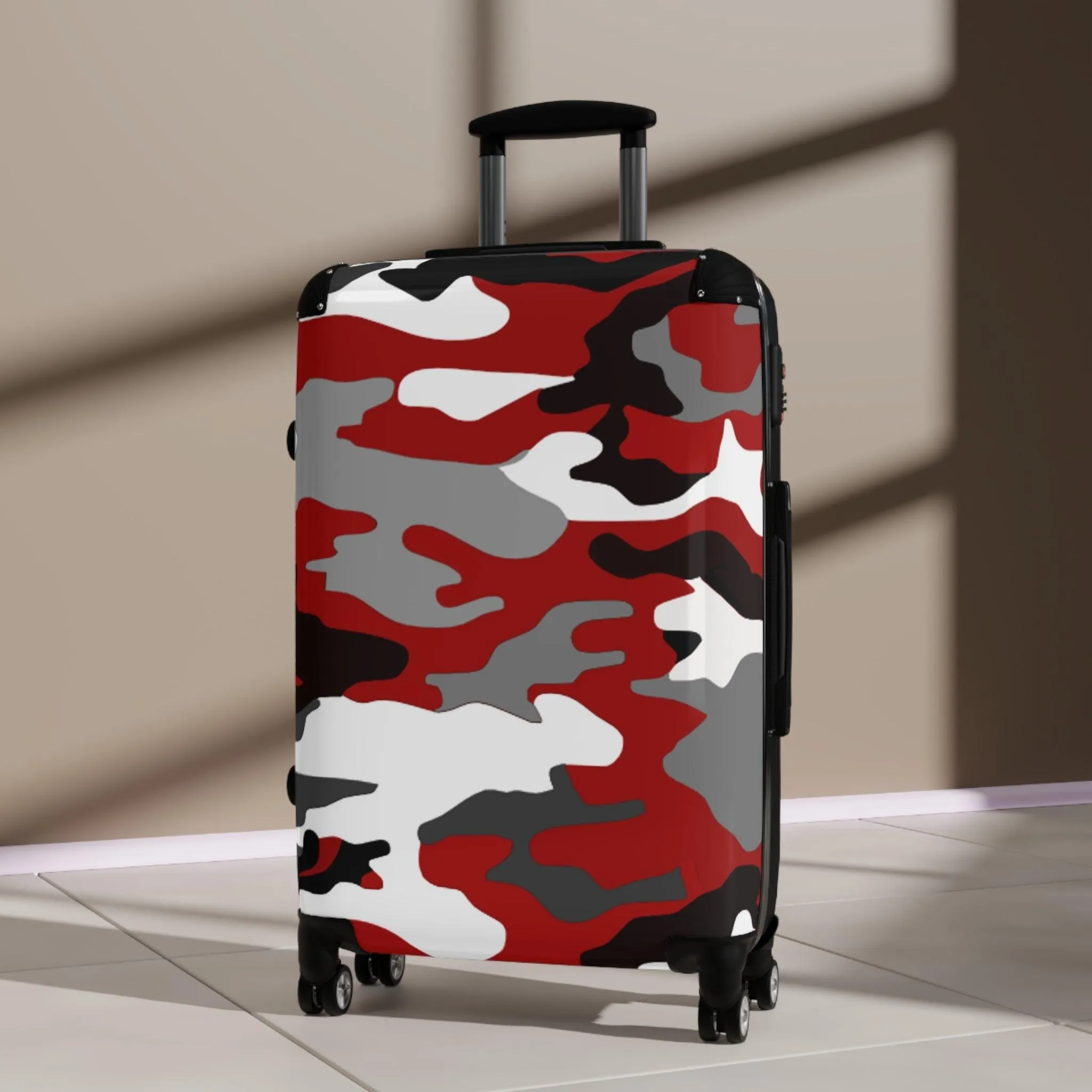 Red Black Grey White Camouflage Suitcase