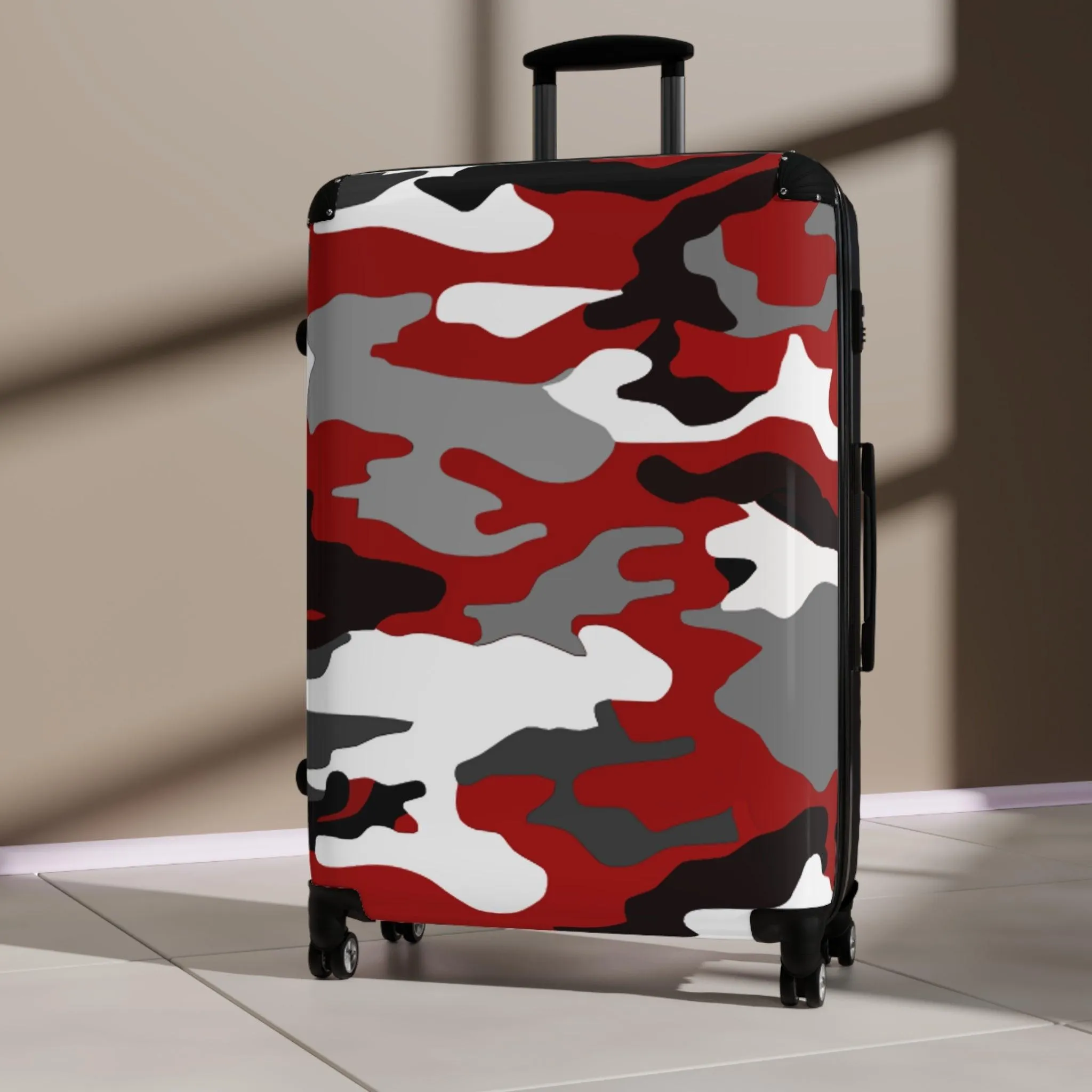 Red Black Grey White Camouflage Suitcase