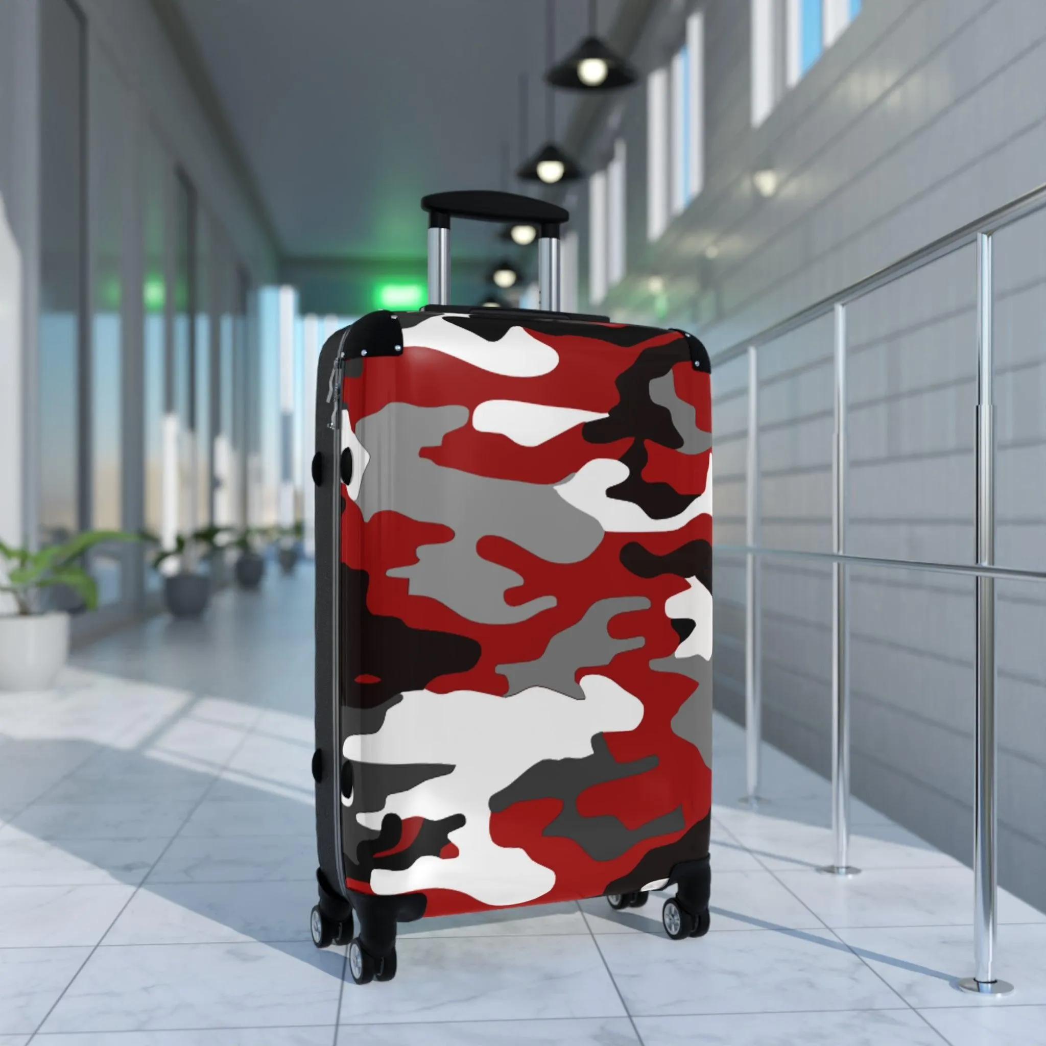 Red Black Grey White Camouflage Suitcase