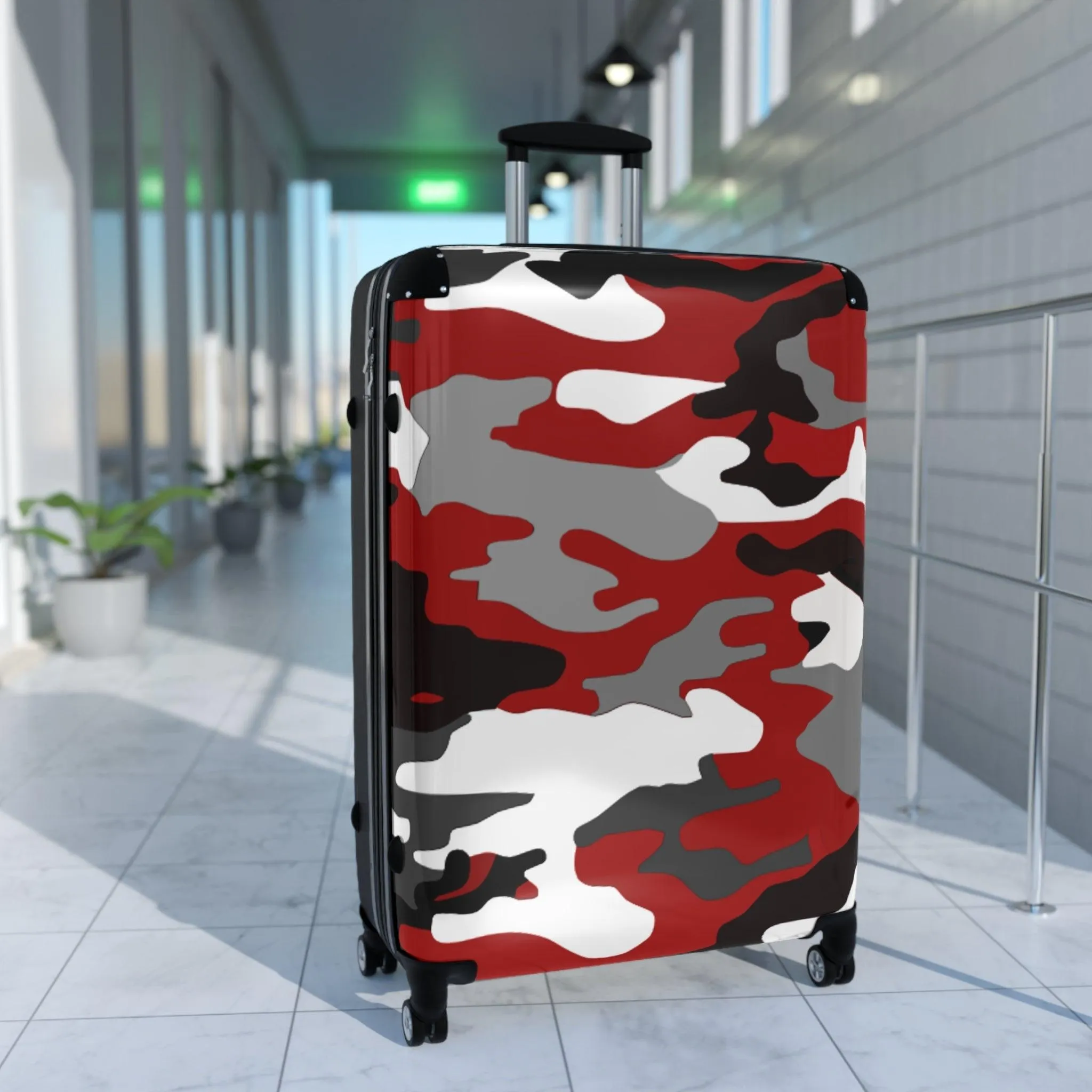 Red Black Grey White Camouflage Suitcase