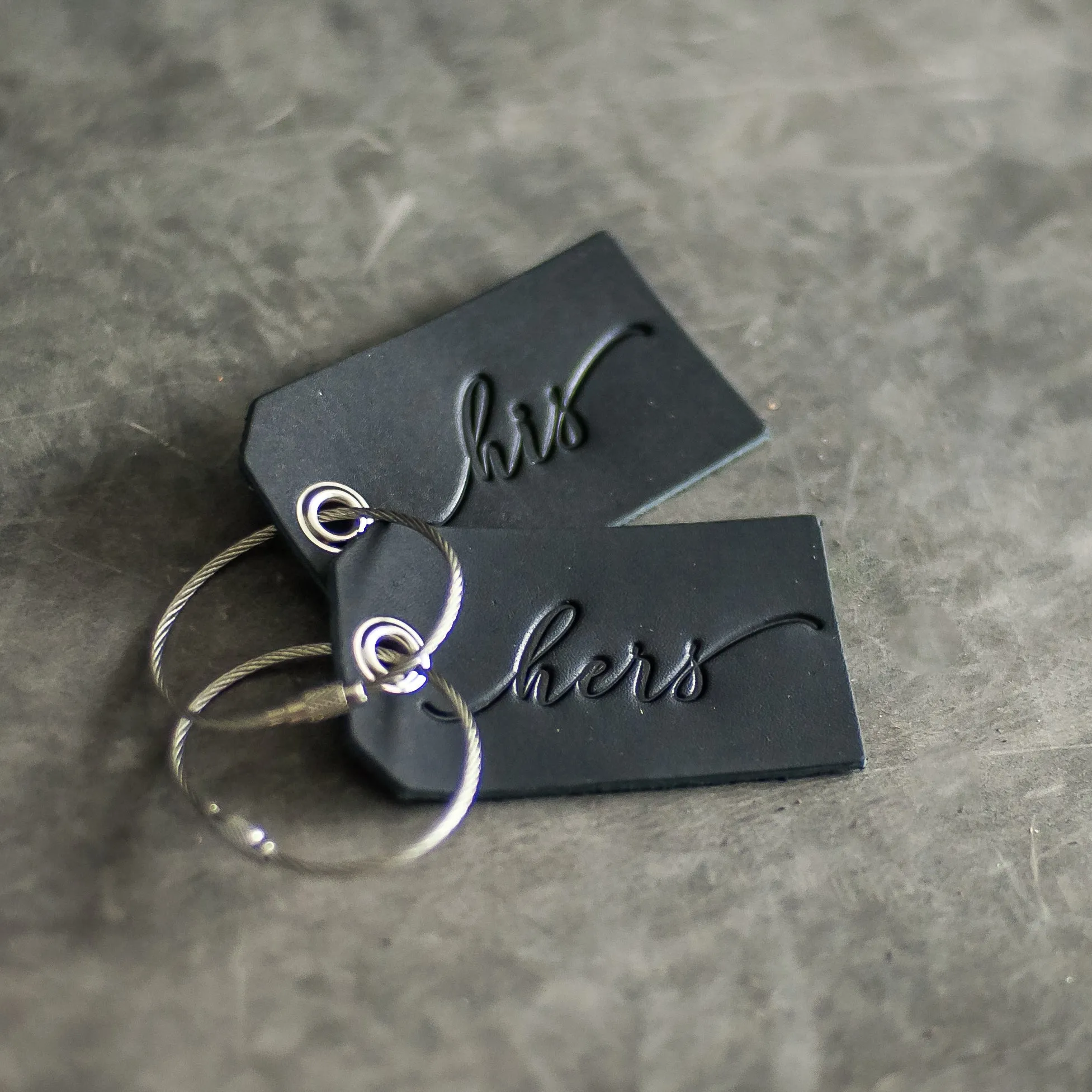 Set of His and Hers Stamped Leather Luggage Tags