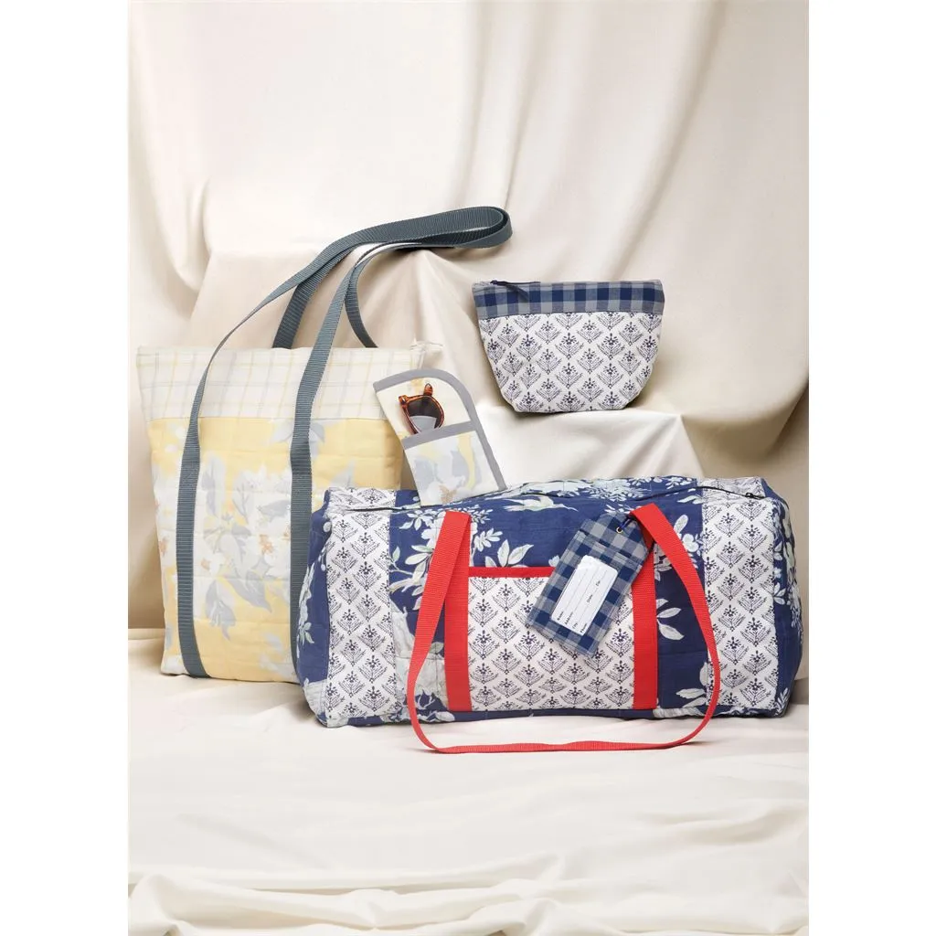 Simplicity Sewing Pattern S9814 Hat in Three Sizes, Duffel, Tote, Cosmetic Case, Eyeglass Case and Luggage Tag by Laura Ashley