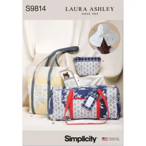 Simplicity Sewing Pattern S9814 Hat in Three Sizes, Duffel, Tote, Cosmetic Case, Eyeglass Case and Luggage Tag by Laura Ashley