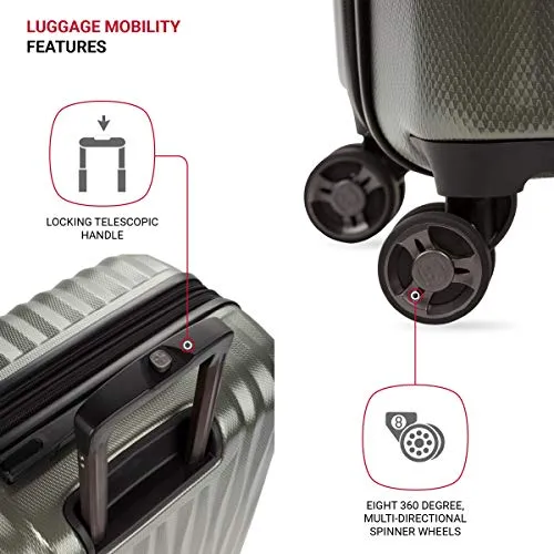 SwissGear 7272 Energie Expandable Hard-Sided Luggage With Spinner Wheels & TSA Lock, Gunmetal/Champagne, 27”
