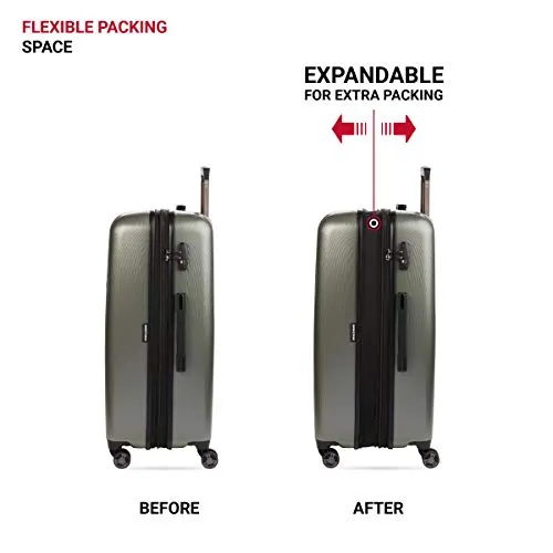 SwissGear 7272 Energie Expandable Hard-Sided Luggage With Spinner Wheels & TSA Lock, Gunmetal/Champagne, 27”