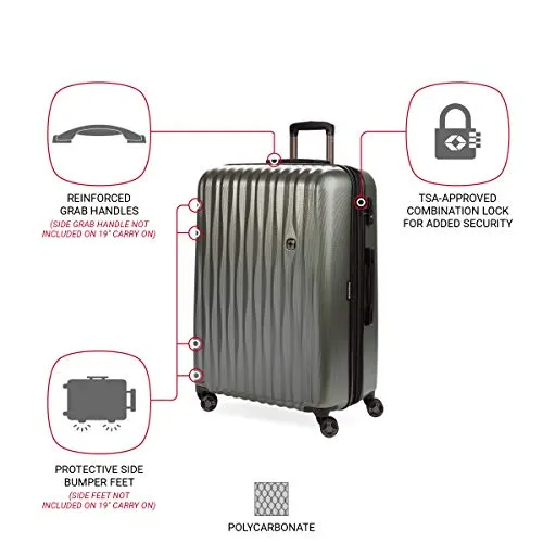 SwissGear 7272 Energie Expandable Hard-Sided Luggage With Spinner Wheels & TSA Lock, Gunmetal/Champagne, 27”