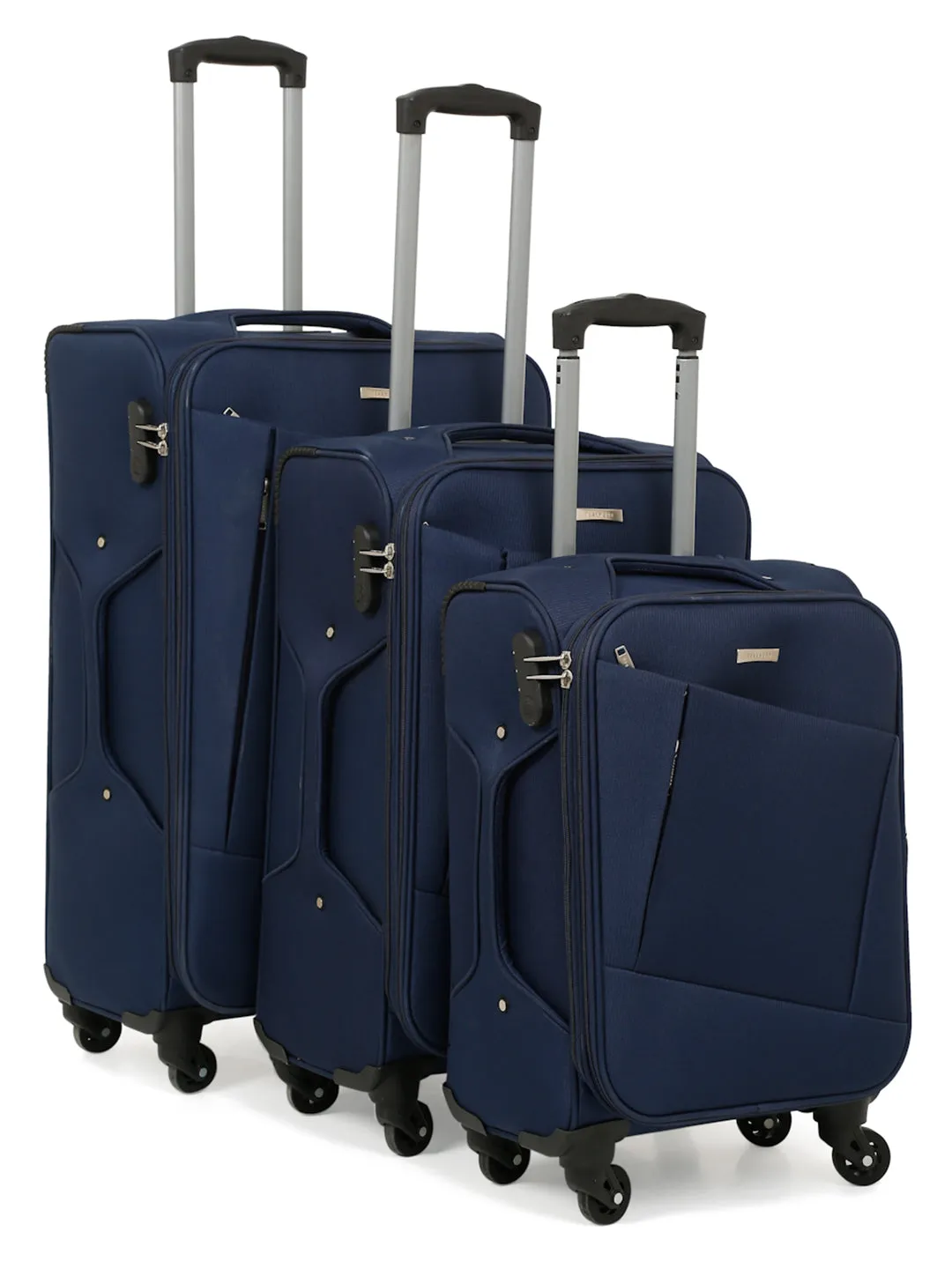 Unisex Blue Textured  Soft Sided Cabin Size Trolley Bag