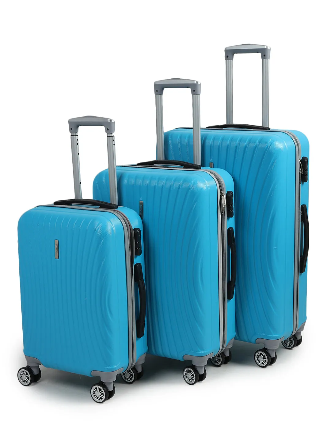 Unisex Set of 3 Cyan Trolley Suitcases
