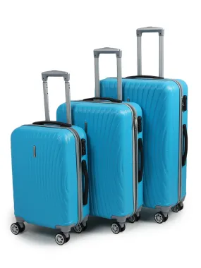 Unisex Set of 3 Cyan Trolley Suitcases