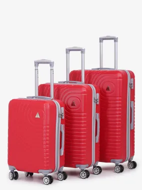 Unisex Set Of 3 Red Textured Hard-Sided Trolley Suitcases