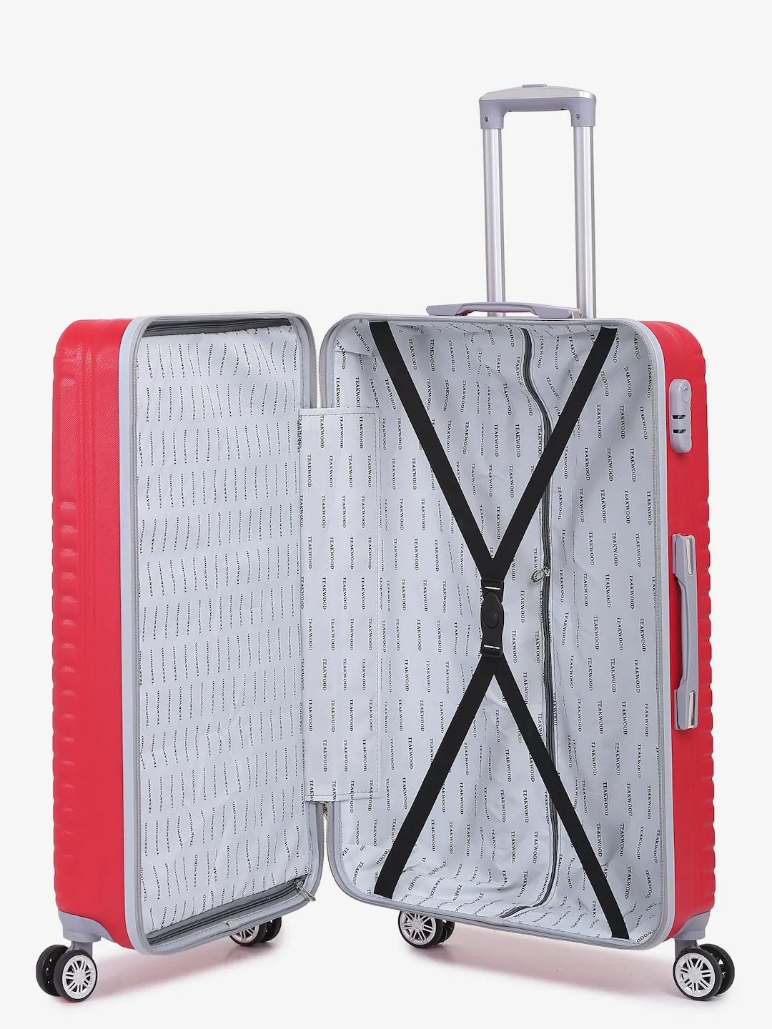 Unisex Set Of 3 Red Textured Hard-Sided Trolley Suitcases