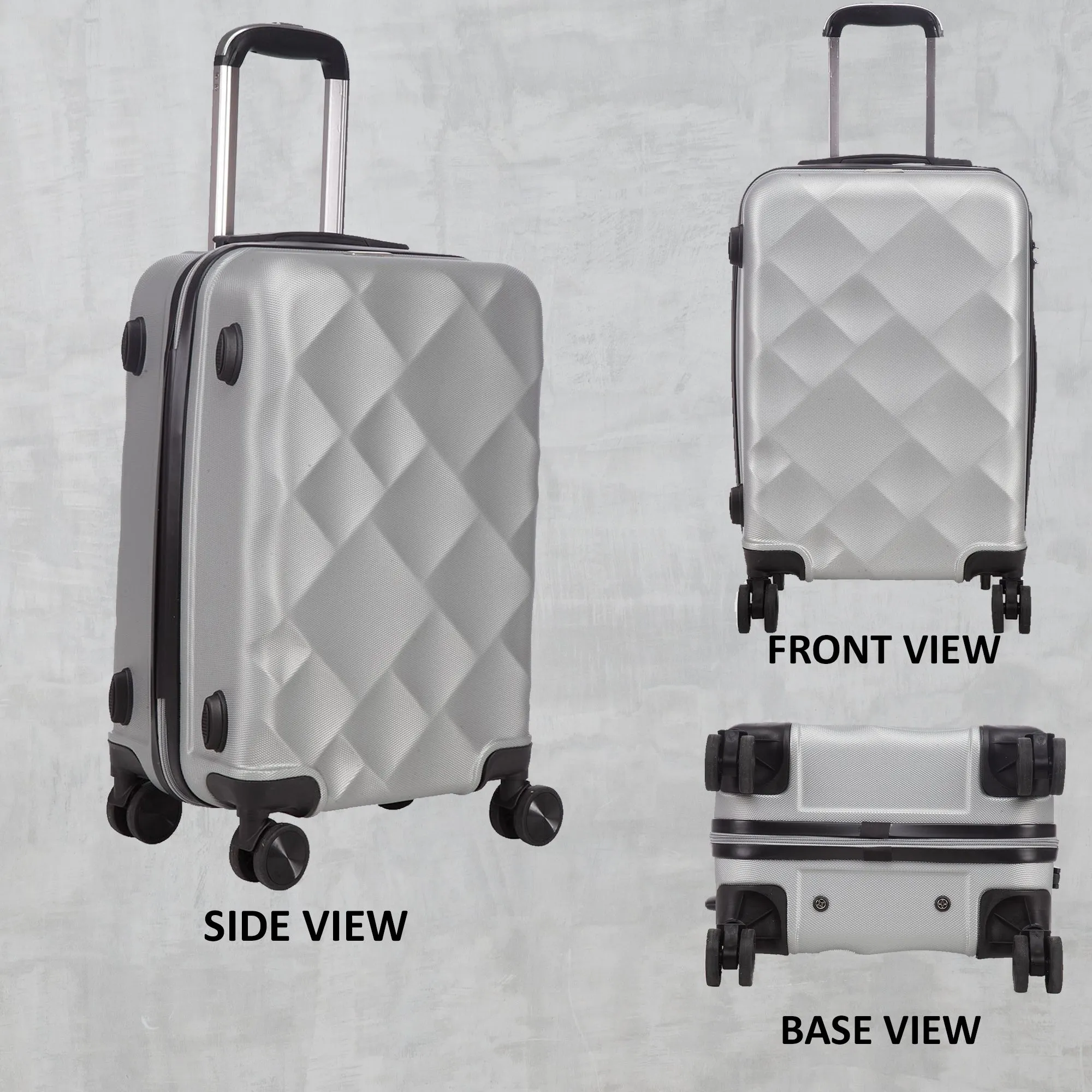 Unisex Set of 3 Silver Textured Hard-Sided Large Trolley Suitcases