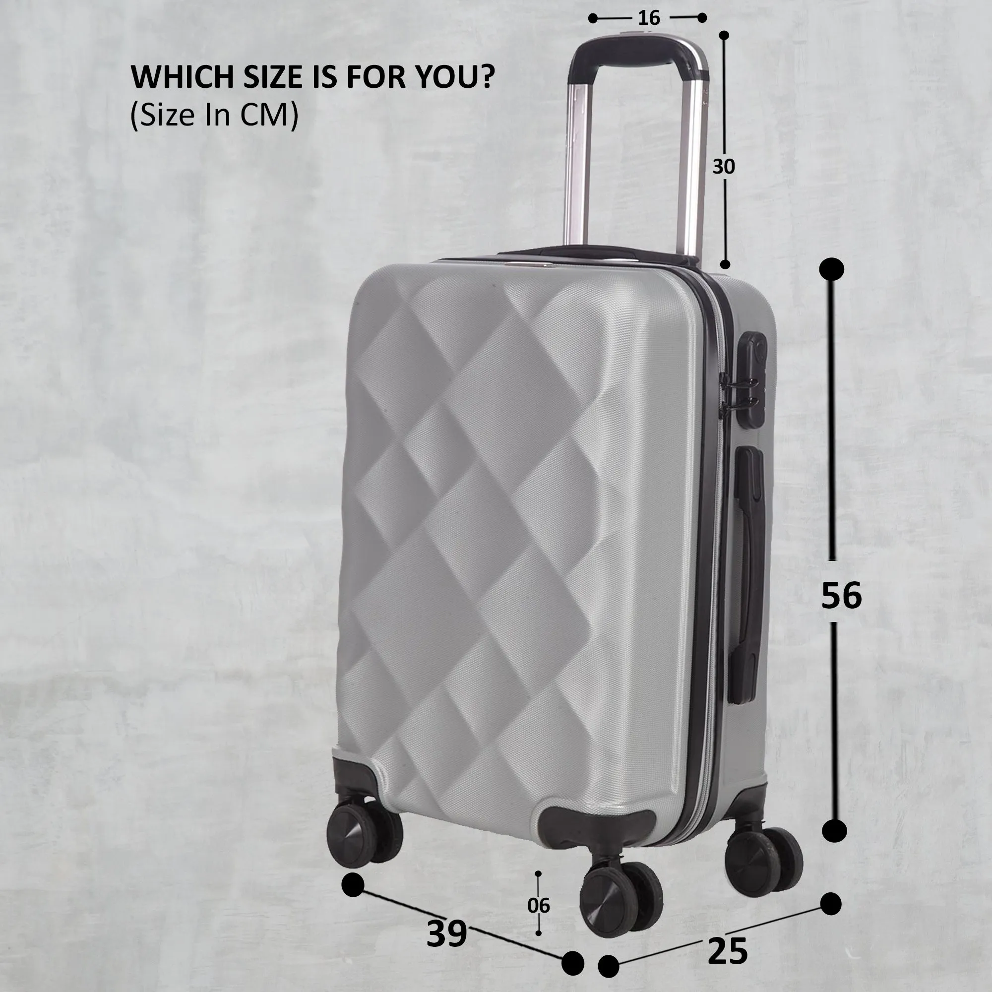 Unisex Set of 3 Silver Textured Hard-Sided Large Trolley Suitcases