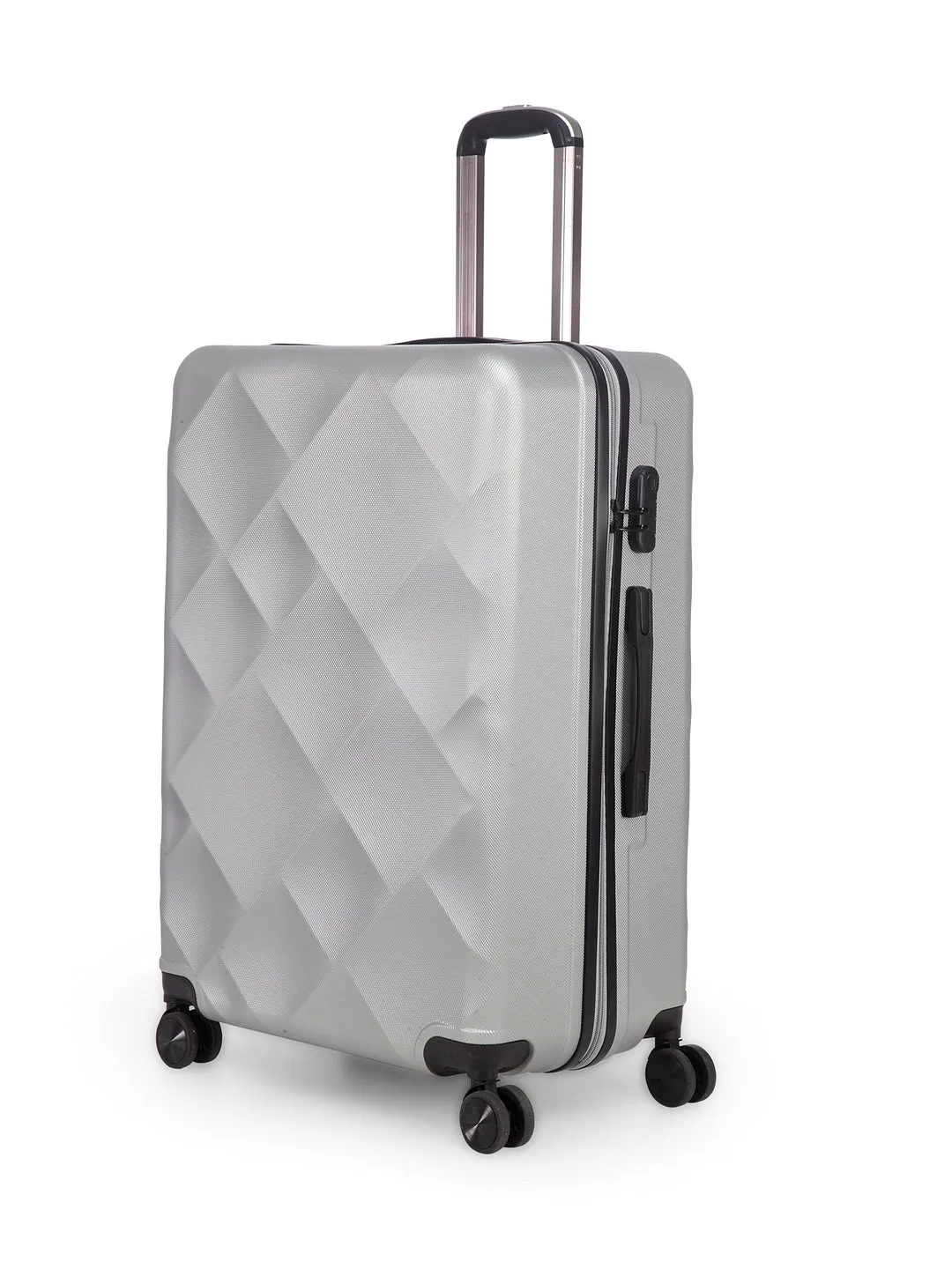 Unisex Set of 3 Silver Textured Hard-Sided Large Trolley Suitcases