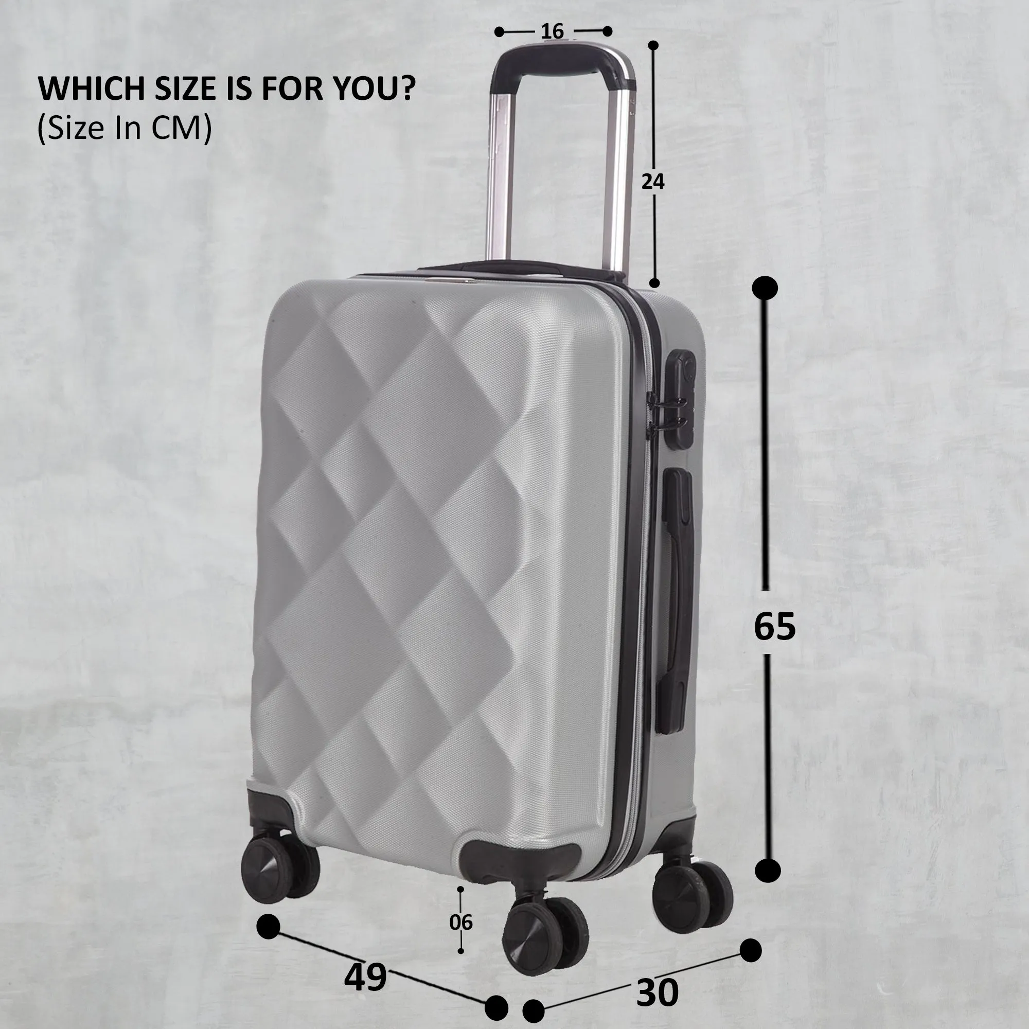 Unisex Set of 3 Silver Textured Hard-Sided Large Trolley Suitcases