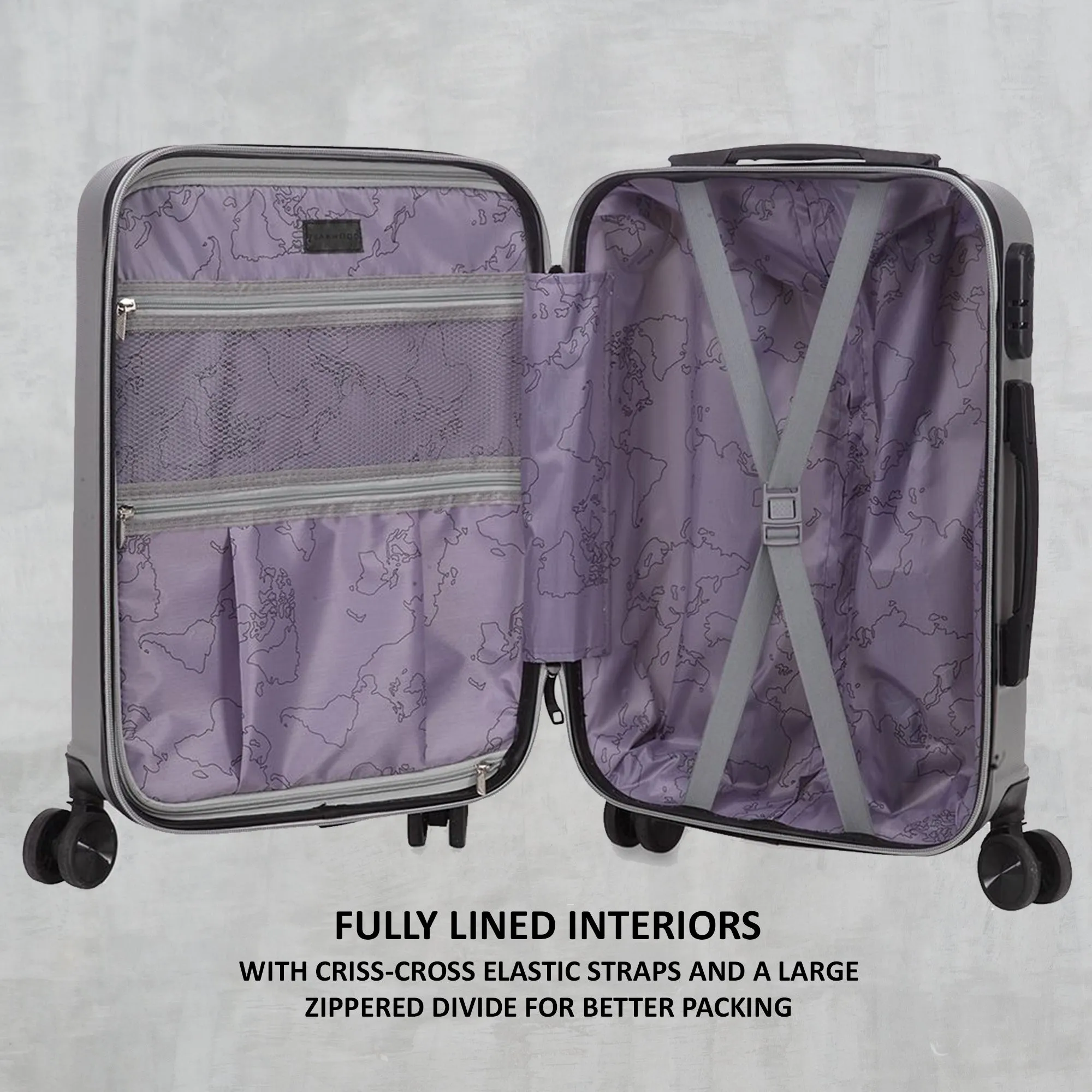 Unisex Set of 3 Silver Textured Hard-Sided Large Trolley Suitcases