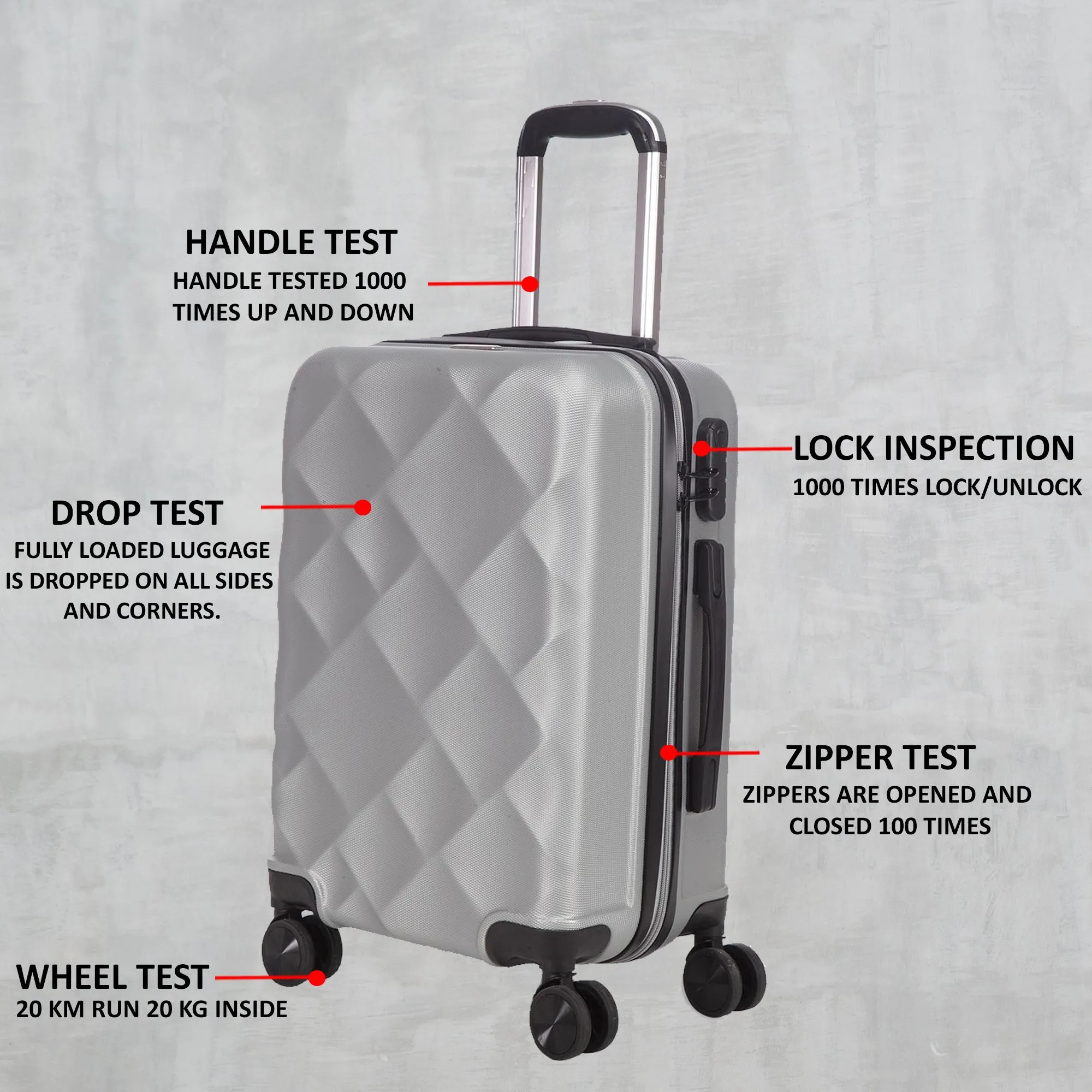 Unisex Set of 3 Silver Textured Hard-Sided Large Trolley Suitcases