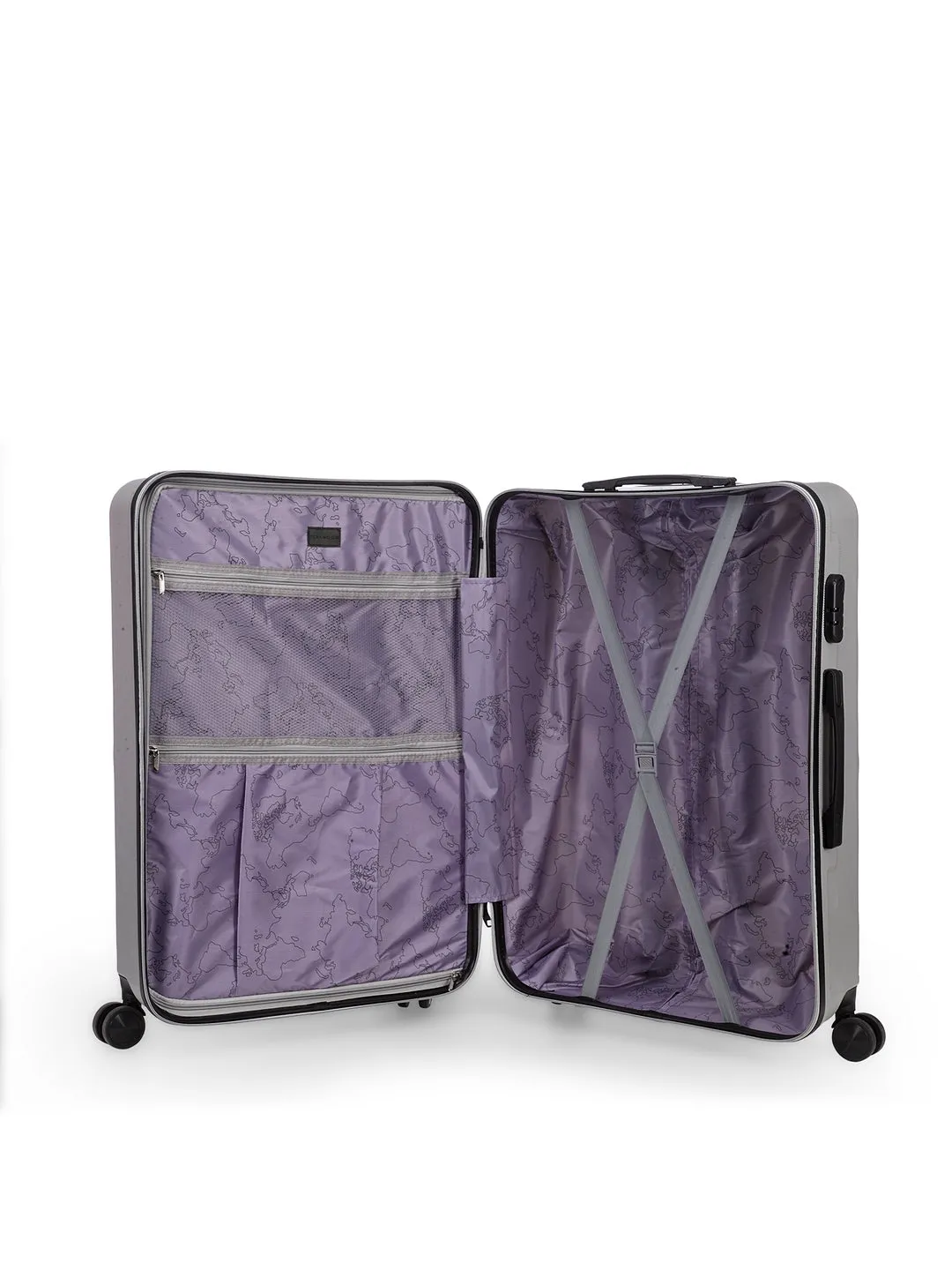 Unisex Set of 3 Silver Textured Hard-Sided Large Trolley Suitcases
