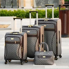 VL PU Leather Material Luggage | Soft Shell Four Wheel Trolley Bag | 4 Pcs Set 7, 20, 24 and 28 Inches