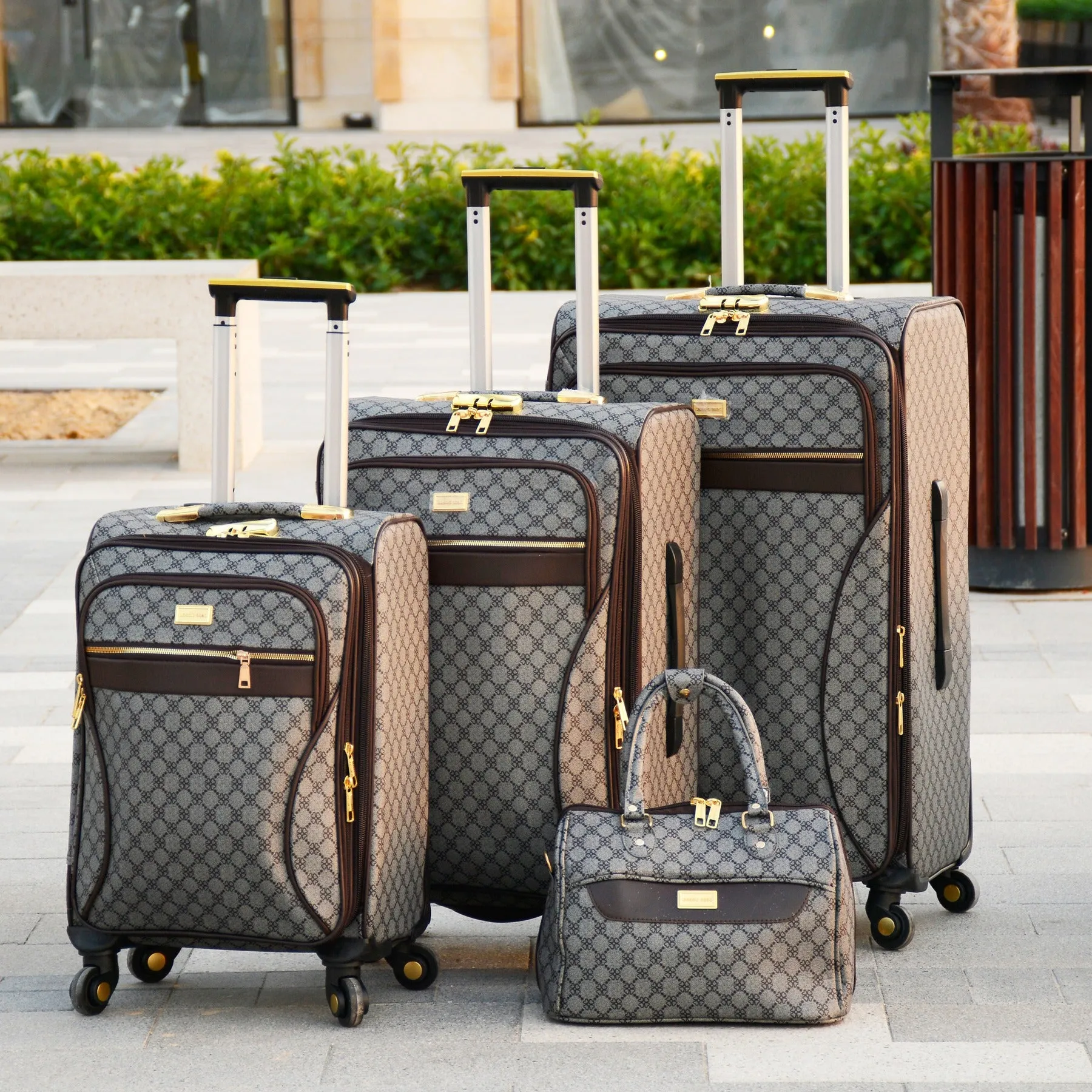 VL PU Leather Material Luggage | Soft Shell Four Wheel Trolley Bag | 4 Pcs Set 7, 20, 24 and 28 Inches